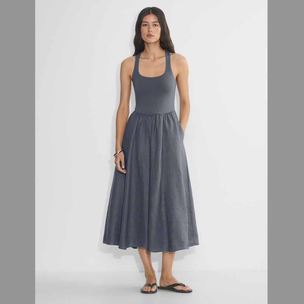 Aritzia Chaperone Slate Blue Scoop Neck Maxi Dress